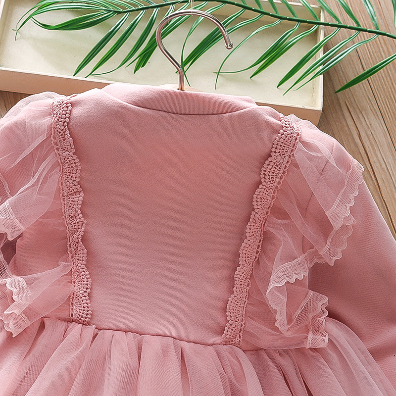 Girls' spring and autumn dress fluffy gauze skirt for children 2022 new style children's western style lace princess dress long sleeve