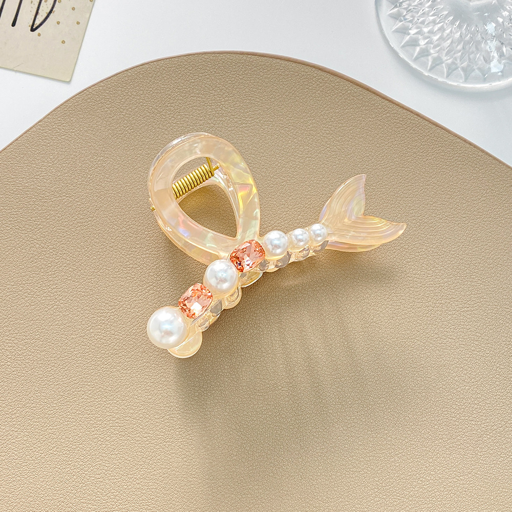 Net rot perle fangen clip halbe krawatte haar clip großhandel temperament strass fangen magische farbe meerjungfrau Ji fischschwanz shark clip_voghion.com