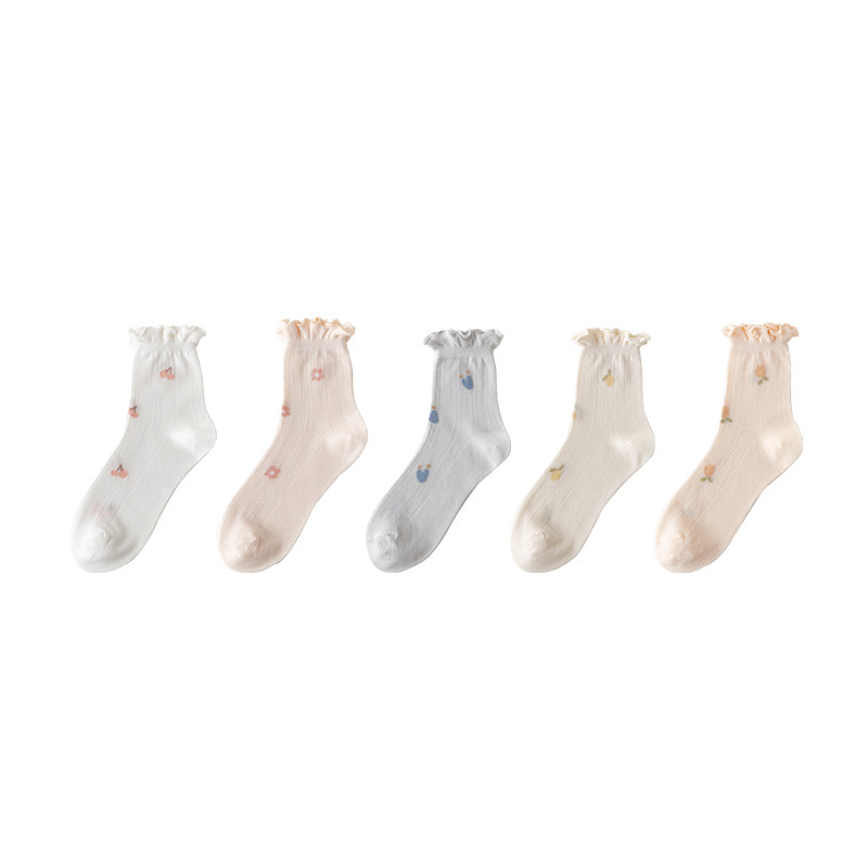 Yuezi Socks Summer Long Tube Loosen Thin Postpartum Pregnant Women's Socks Zhuji Socks Women's Japanese-style Cute Floral Mid-length Socks