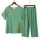 New Mom Pajamas Women's Summer Cotton and Linen Short-sleeved Two-piece Suit Summer Thin Grandma's Home Clothes Outer Wear