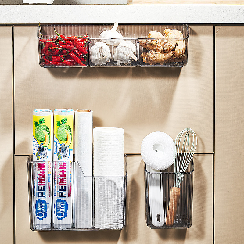 Onion, ginger and garlic storage basket kitchen sub-format ginger and garlic storage rack wall-mounted plastic wrap seasoning bottle storage rack