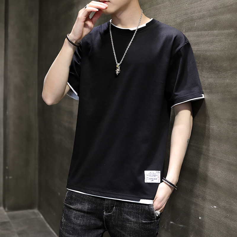 Short sleeve men's cotton T-shirt summer men's round neck half sleeve T-shirt solid color men's loose fashion brand clothes bottoming shirt T