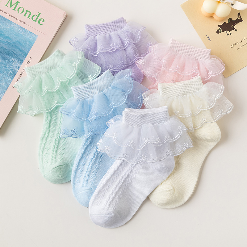 Girls' lace socks spring and autumn pure cotton children's dance White Latin dance summer thin Princess little children girls' socks