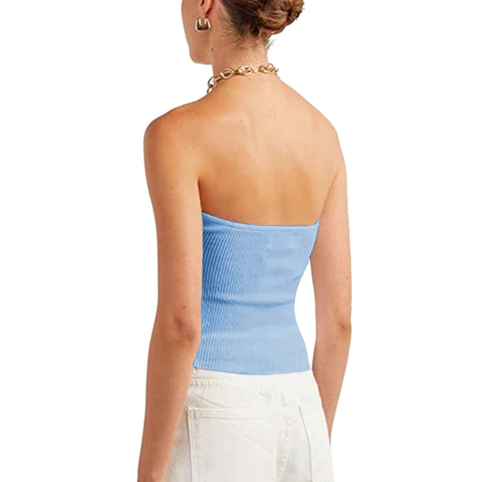 2024  European and American Spring and Summer New Solid Color Twisted Sling Short Tight Backless Tube Top Sweater Women's Clothing_voghion.com