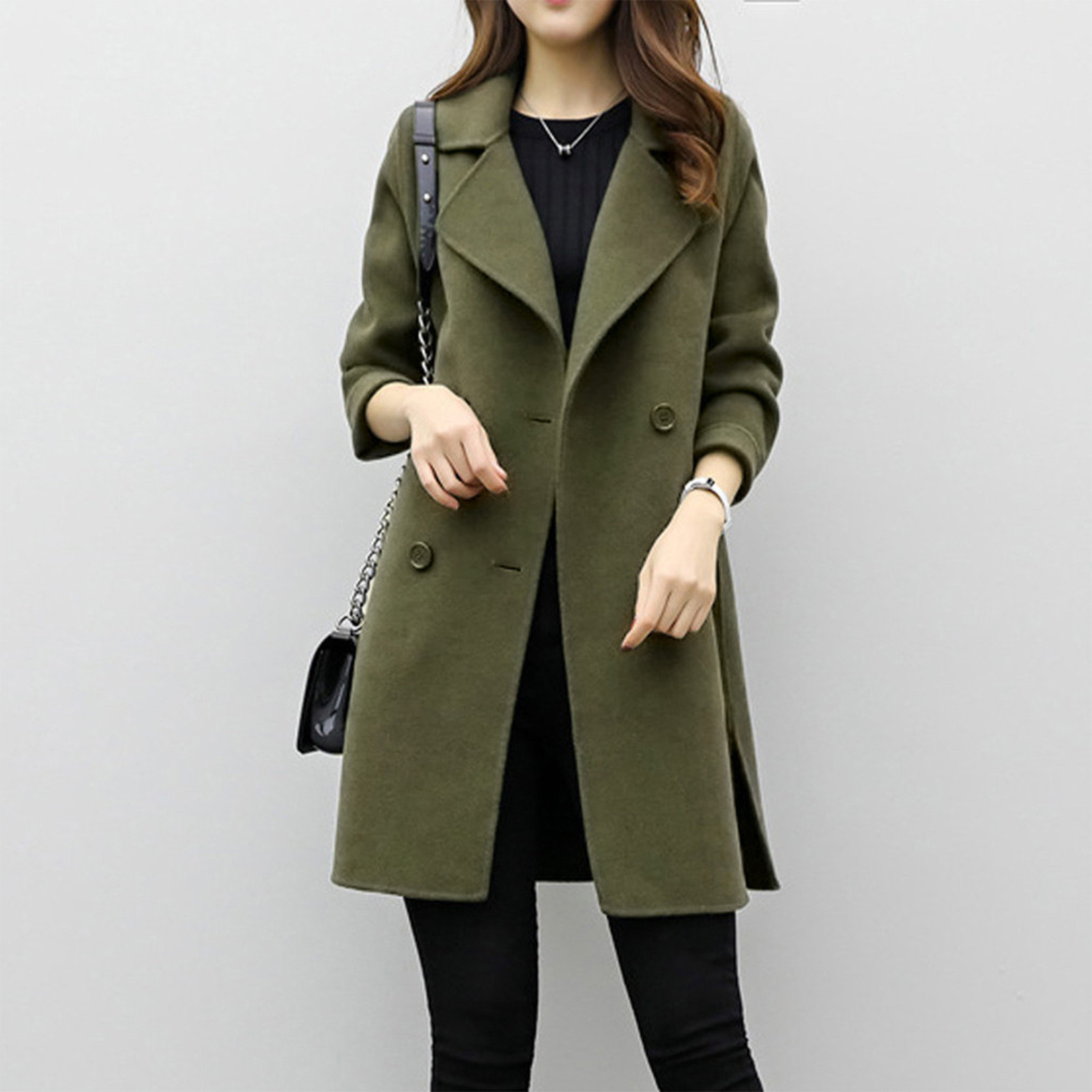 Woolen coat mid-length double-breasted long sleeve solid color woolen coat for women_voghion.com