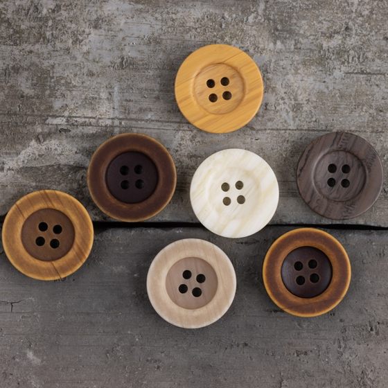 Yellow imitation wood grain wide edge resin button khaki off-white yellow curry dark brown black curry vintage button