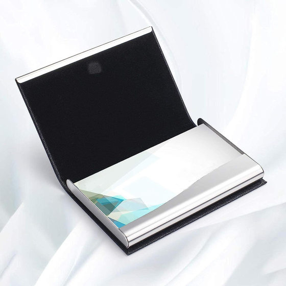 PU leather advertising lettering business card case business exhibition gift stainless steel logo metal business card holder