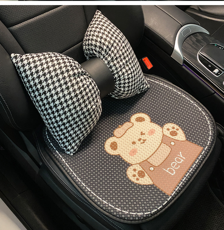 Summer black car seat cushion simple and comfortable ice silk mesh cloth edging four seasons Universal cartoon bear car seat cushion_voghion.com