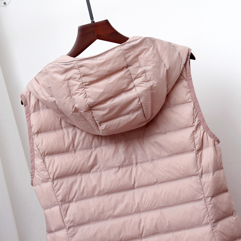 Down Vest Women's new mid-length slim fit fashionable hooded lightweight lightweight seamless adhesive cross-border white duck down vest