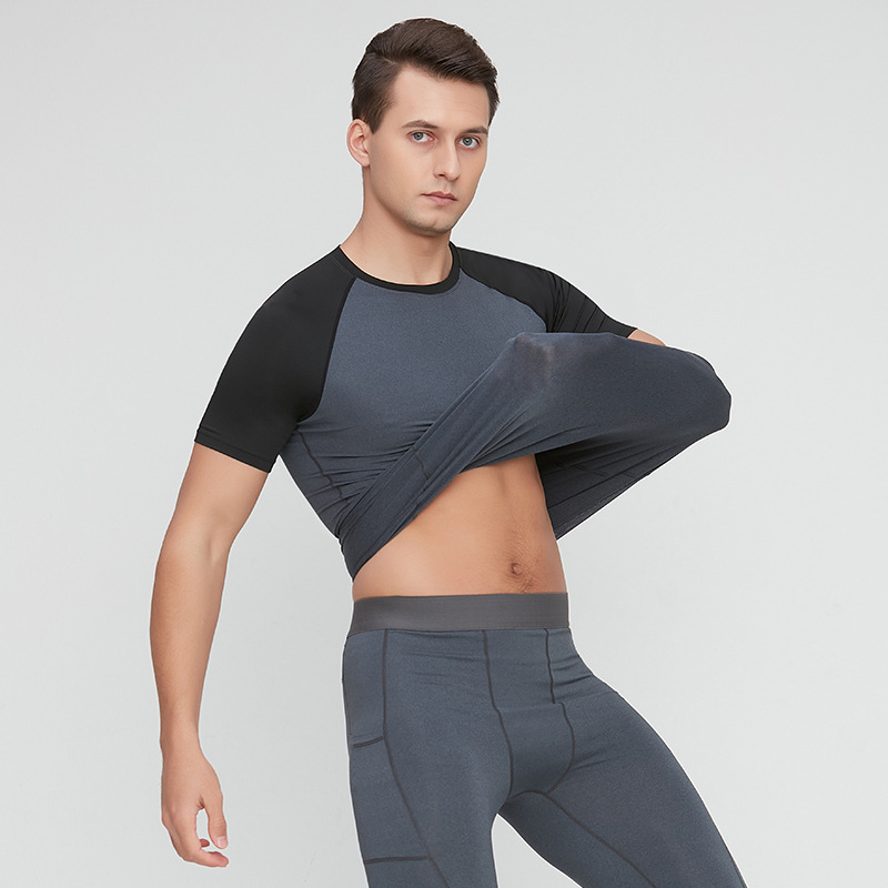 Men's PRO Fitness Short-sleeved Amazon Tight-fit Running Training Sportswear High Elastic Sweat-wicking Quick-drying Top T-shirt