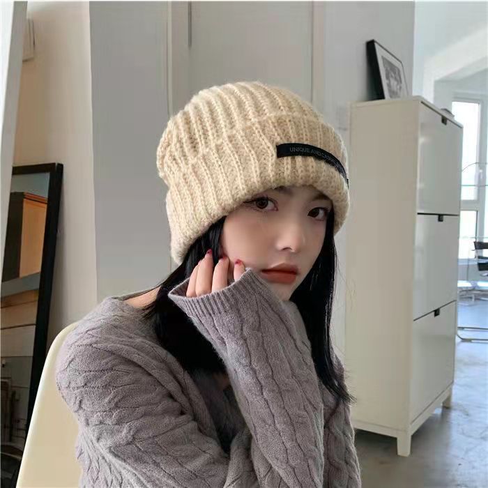 Hat pile hat autumn and winter knitted wool hat Korean Japanese style cold-proof big head circumference winter warm Men's knitted hat