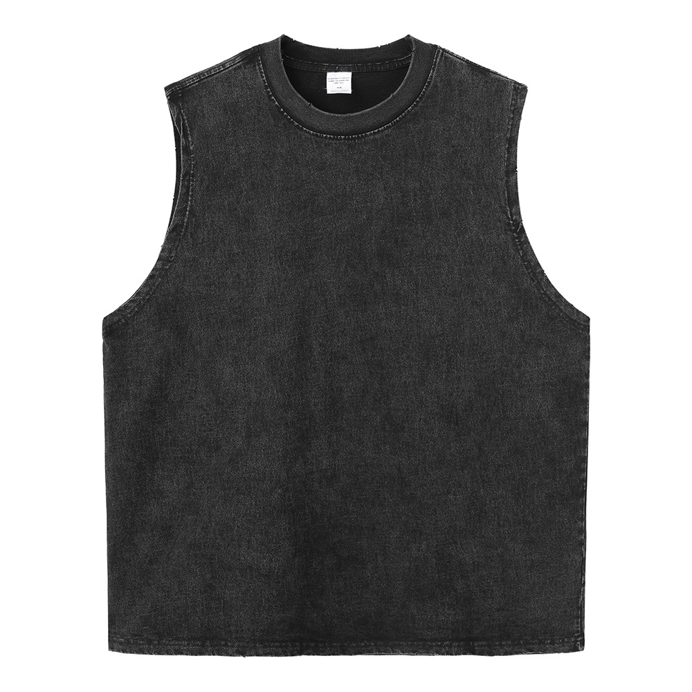 Cross-border heavy washing vintage distressed edging waistcoat ripped insect bite fashion brand loose sleeveless T-shirt for men