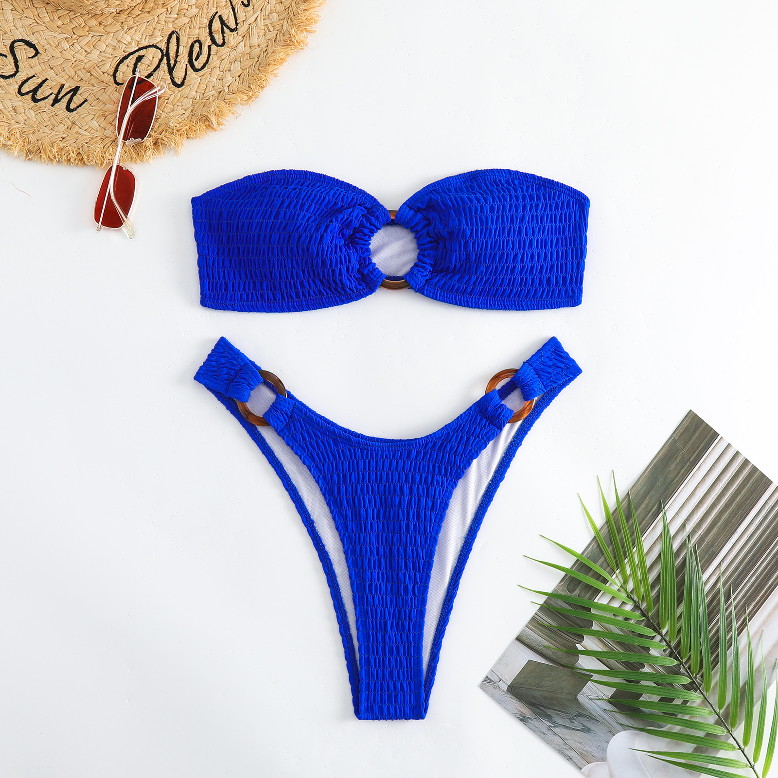 New split swimsuit women's summer solid color European and American hot girl style sexy pure want foreign trade cross-border bikini swimsuit