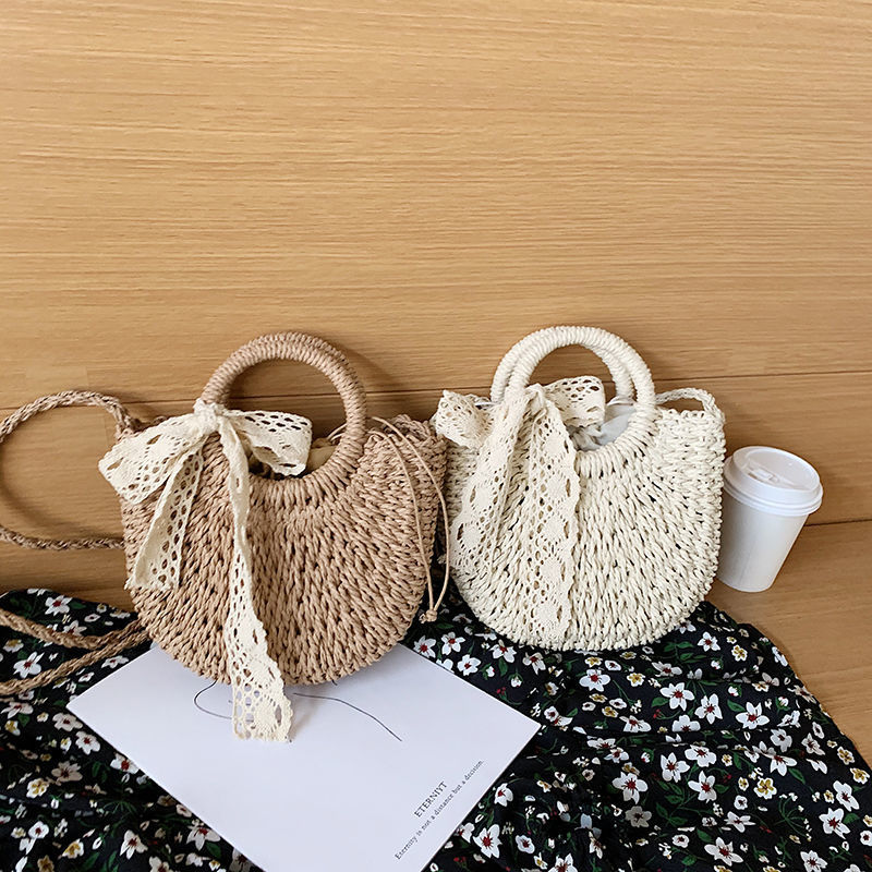 Nuevo bolso de paja hecho a mano Moda Red de las mujeres Rojas bolso de hombro crossbody bolso de las mujeres dulce todo fósforo portátil cesta de verduras bolsa
