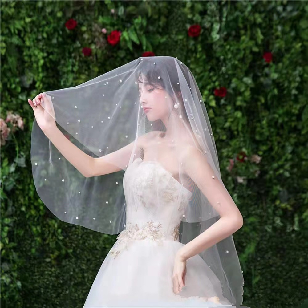New Pearl Veil Super Fairy White Headwear Bride Wedding Travel Photo Accessories Trailing Photo Studio Photo Props