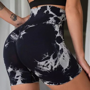 New Three-point Tie-dye Shorts Women's Sports Fitness Shorts Comfortable High Waist Elastic Tight Yoga Pants Women