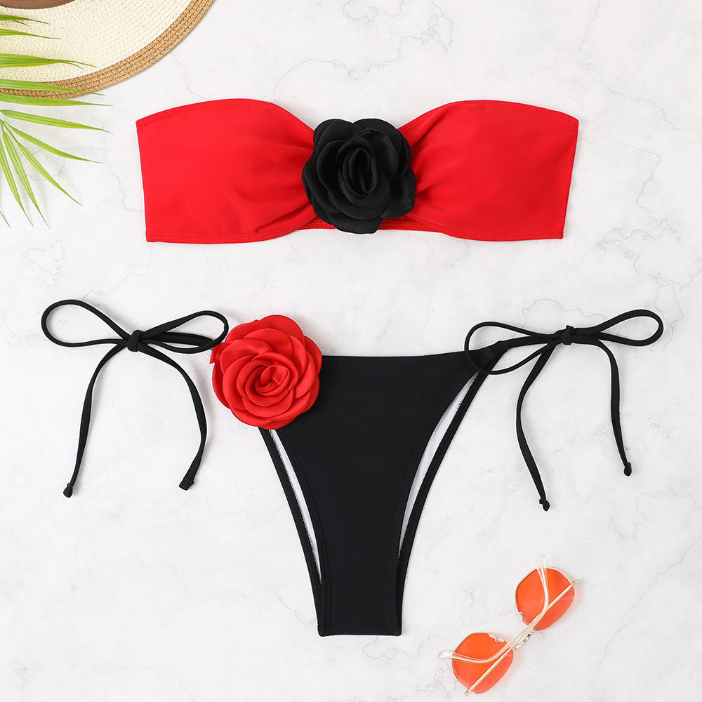 Cross-border new fashion European and American multi-color printing polka dot tube top sexy split swimsuit bikini foreign trade bikini