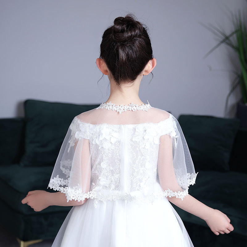 2021 spring and summer children's gauze shawl flower girl's dress accessories children's Cape diamond buckle White Red