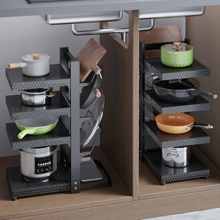 Kitchen Multi-layer Storage Rack Household Multi-functional Cabinet Pot Rack Pot Set Under Countertop Sink Stove Layered Storage Rack
