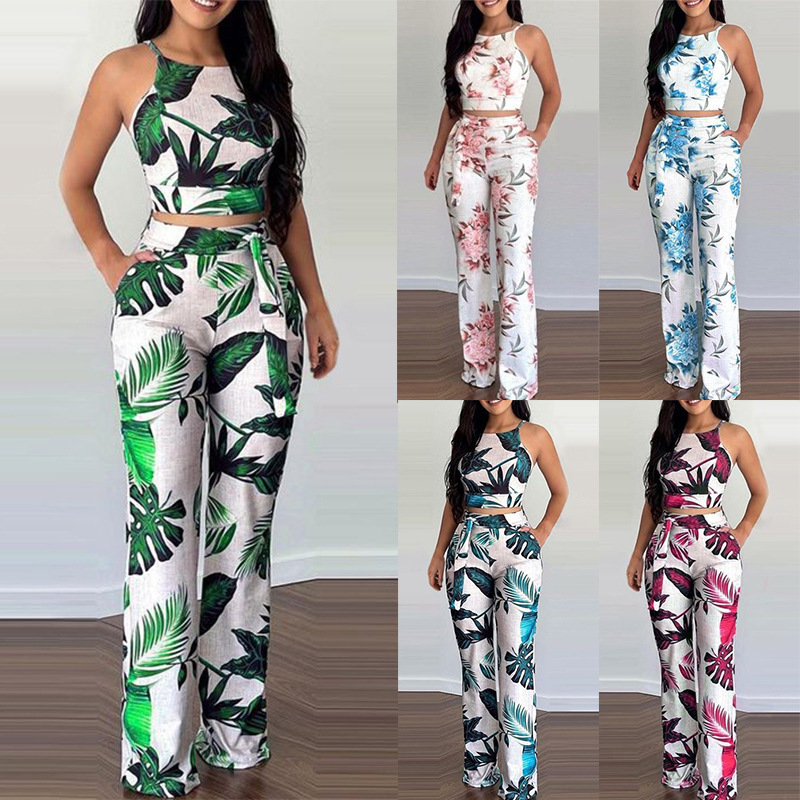 Foreign trade Amazon 2022 Europe and the United States new urban leisure printing women's pants set