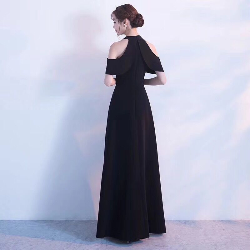 Black Evening Dress Long 2023 New Elegant Banquet Host Neck Slimming Celebrity Party Dress for Women
