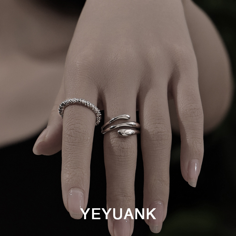 Yehara Kwai Cold Style Gender-Free Simple Foundation Multi-Layer Line Concave and Concave Lava Overlapping Open Ring Jewelry