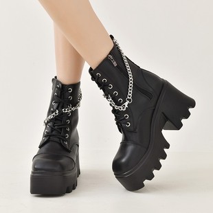 2023 cross-border foreign trade European and American thick-soled mid-calf boots Women's thick-soled Martin boots short boots thick heel motorcycle chain Knight boots