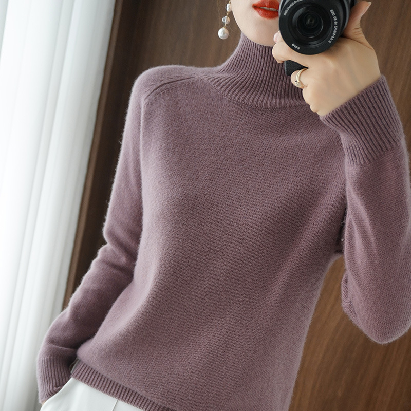 Autumn and Winter New Style Vertical Collar Pullover Sweater Women's Loose Thickened Korean Style Solid Color High Collar Knitted Base Shirt Women's Knitted Sweater
