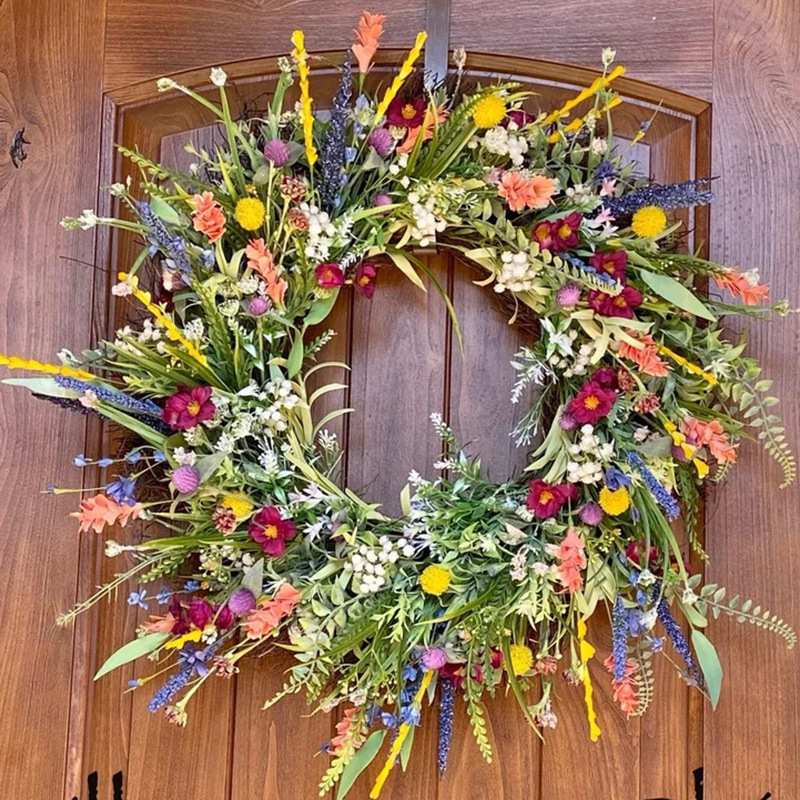 Amazon New Dezhou Wild Flower Wreath Front Decorative Pendant Simulation Dried Flower Handmade Wreath Crafts Wholesale