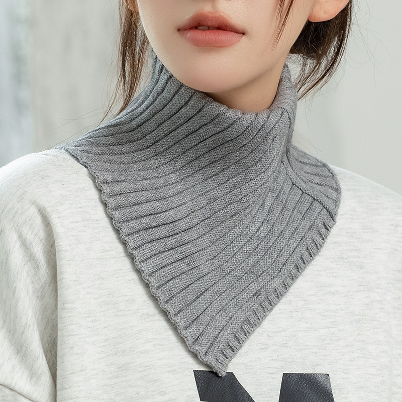Autumn and winter wool collar women's cervical neck protection scarf thickened warm knitted scarf triangle scarf fashion pullover fake collar