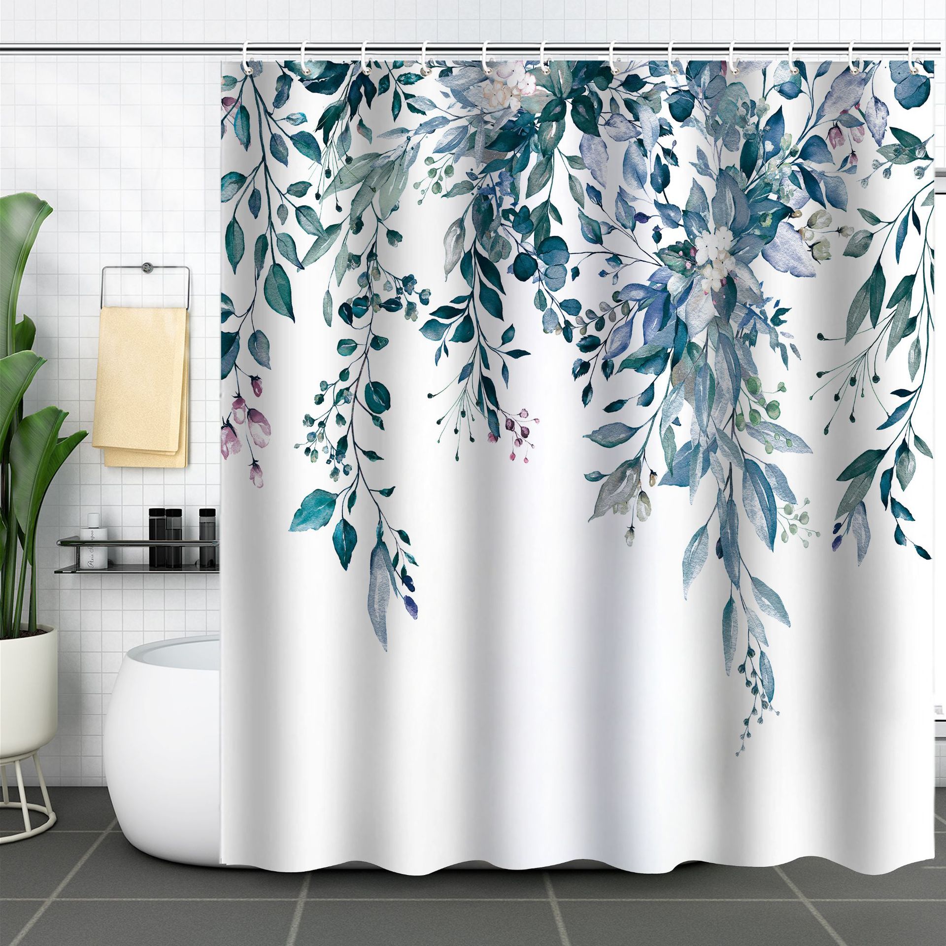 Bathroom Curtain Amazon Green Plant Shower Curtain Waterproof Mildew-proof 3d Digital Printing Flower Forest Bath Curtain Partition Punch-free