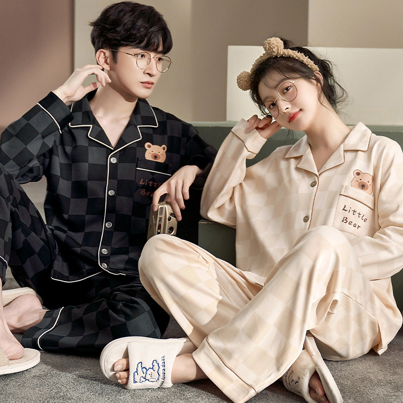 Chun baifen couple pajamas women's spring and autumn 2022 new long-sleeved men's home wear can be worn outside suit wholesale_voghion.com