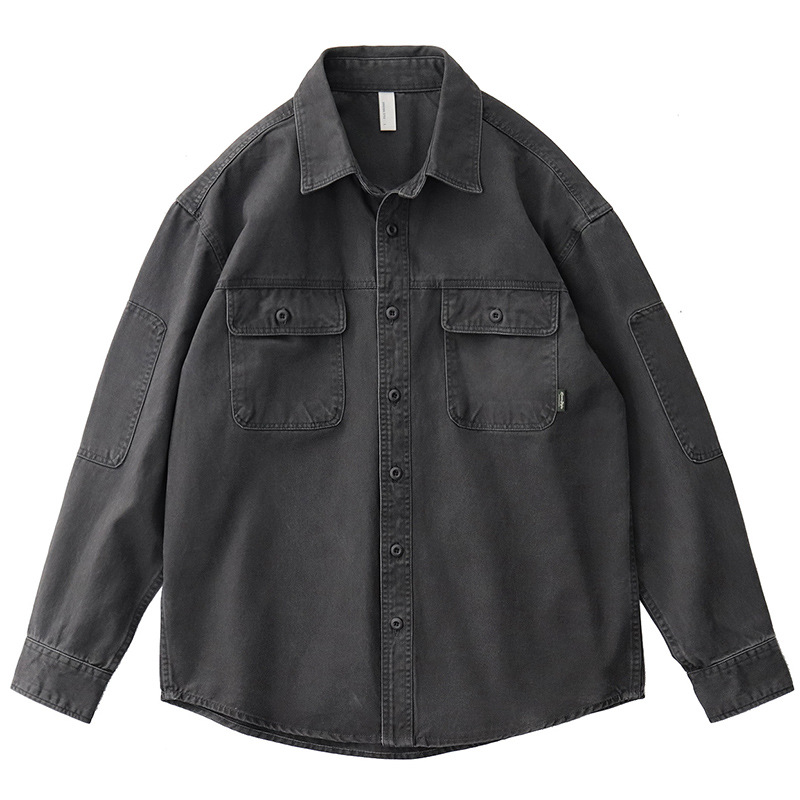 Japanese Style Tooling Shirt Men's Long-sleeved Heavy-weight Pure Cotton Washed Distressed Loose Shirt Men's Retro Jacket Men's Top