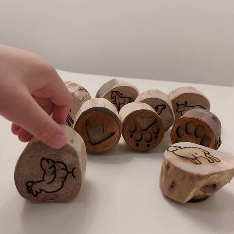 跨境新Animal Tracks Playdoh Stamps动物足迹盖章邮票木质工艺品