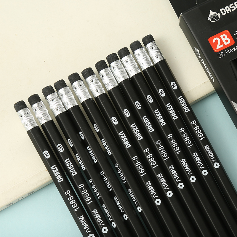 Black 2B Pencil Basswood with Eraser Boxed 12 Pack Student Examination Card Pen Office Meeting Pen Wholesale