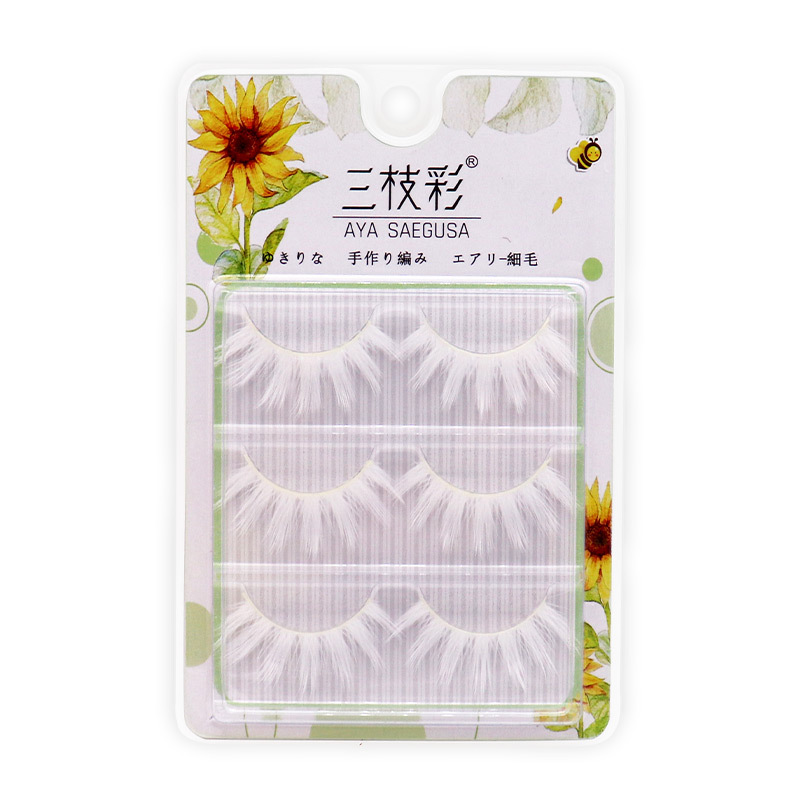 Stage performance cosplay makeup White natural Cross hard stem fake eyelashes wholesale 3 pairs of colorable