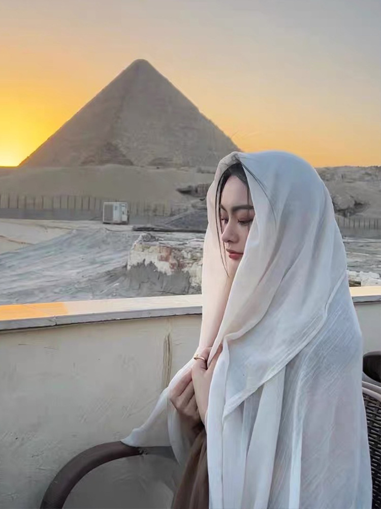 Red Photo Cotton and Linen Scarf Desert Sunscreen Shawl Seaside Tourism Beach Qinghai Chaka Salt Lake Scarf Women
