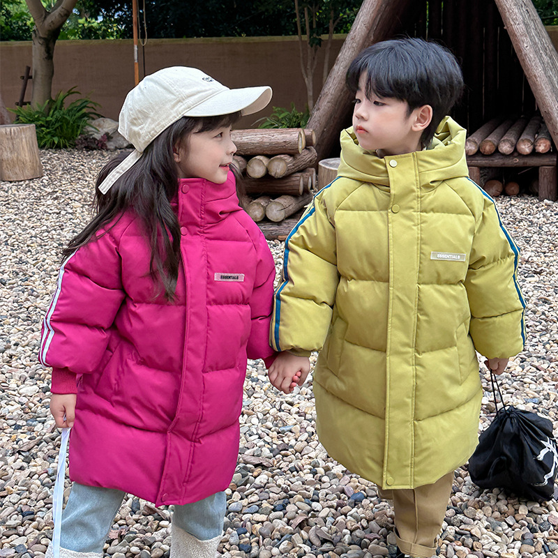 Children's mid-length cotton-padded jacket 2023 new winter boys and girls down cotton-padded coat middle and older children's over-the-knee children's clothing