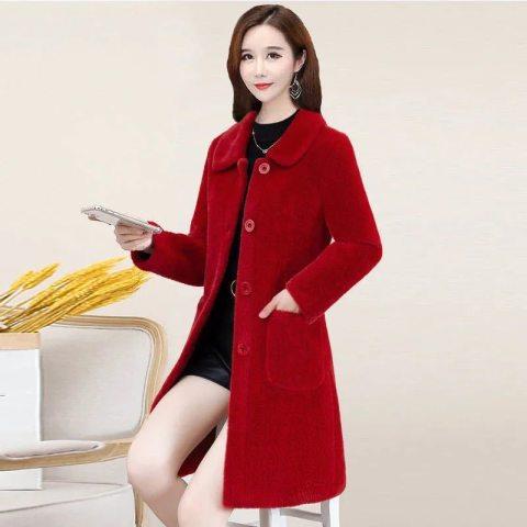 lamb velvet mid-length coat women's 2022 Winter new mother Korean-style large size western style women's coat_voghion.com