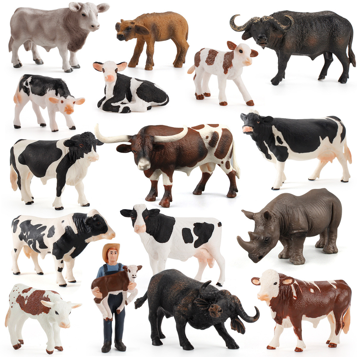 Simulation Dairy Cow Farm Poultry Animal Model Ornaments Buffalo Baby Bull Children's Early Education Model Toys