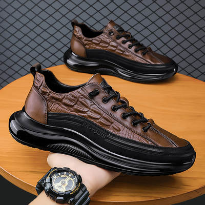 Crocodile leather shoes men's autumn men's shoes 2024 new sneaker trendy versatile casual shoes men's board shoes