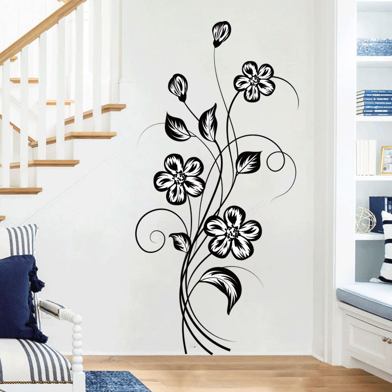 新款LW-F14个性创意黑色花朵卧室客厅家居墙面美化装饰可移除贴纸
