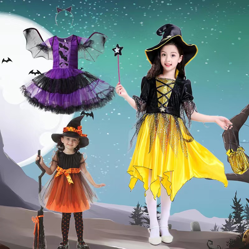 Halloween Children's Costume Girls Show Costume Witch Cloak Elf Magic Dress Children's Show Costume cos Costume