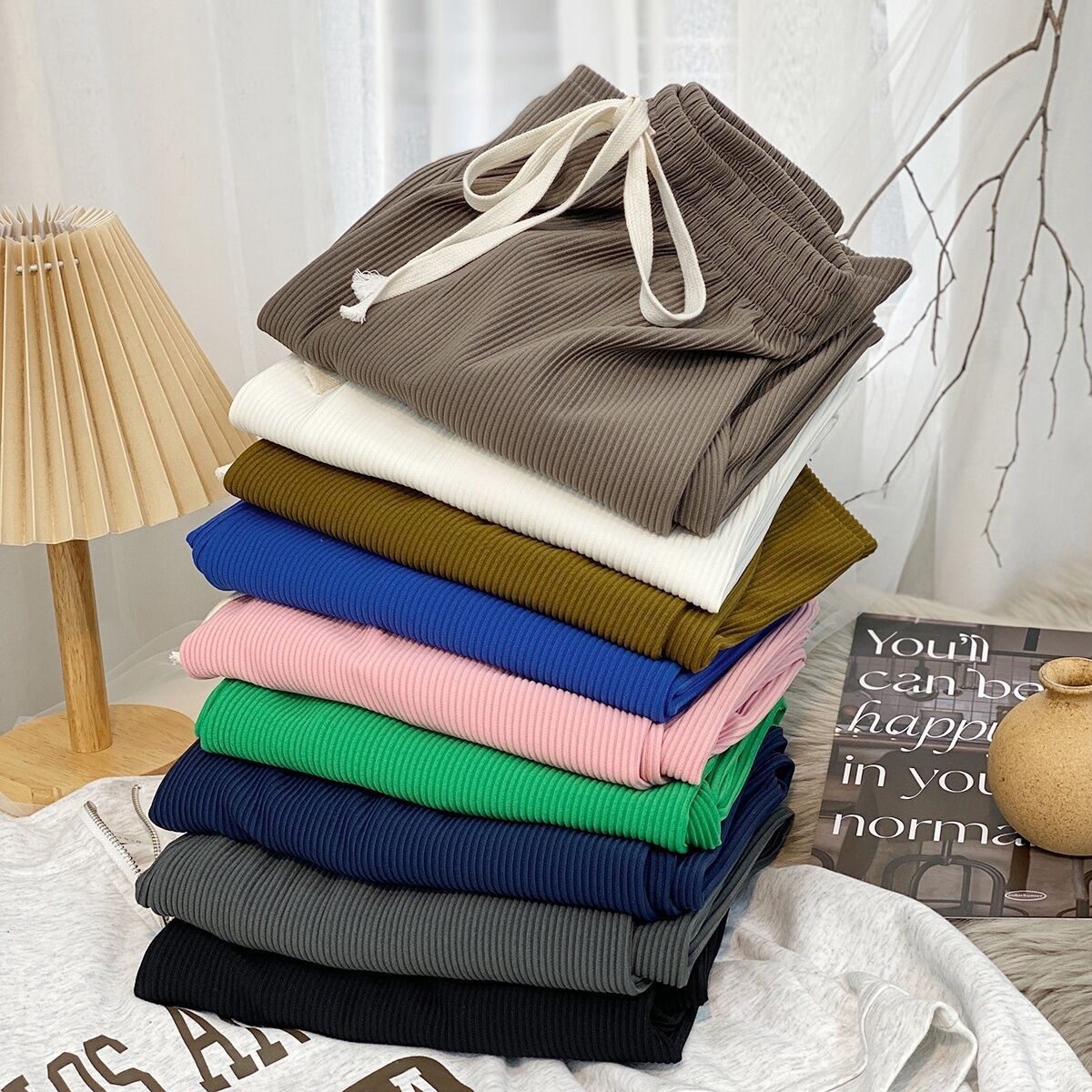 Snake bone pattern wide-leg pants for women Spring and Autumn New High waist slimming mopping pants draping all-match straight loose casual pants