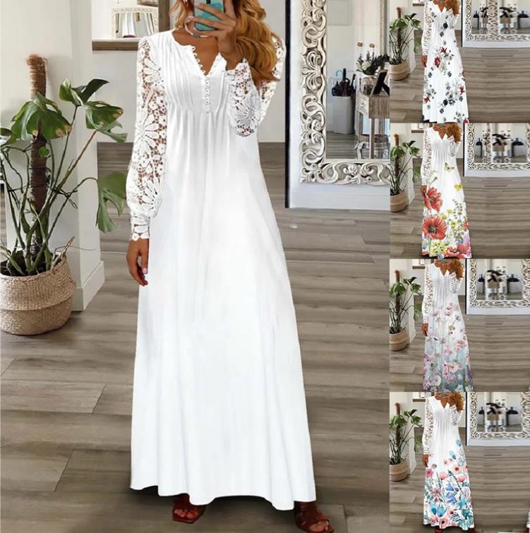 2023 spring and summer women's new cross-border Amazon AliExpress independent station fashion European and American lace long dress