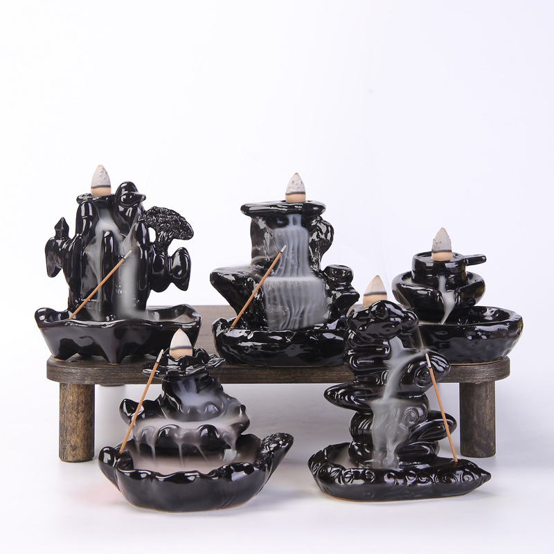 Ceramic backflow incense burner black new creative home office incense burner incense way ornaments manufacturers a generation of hair