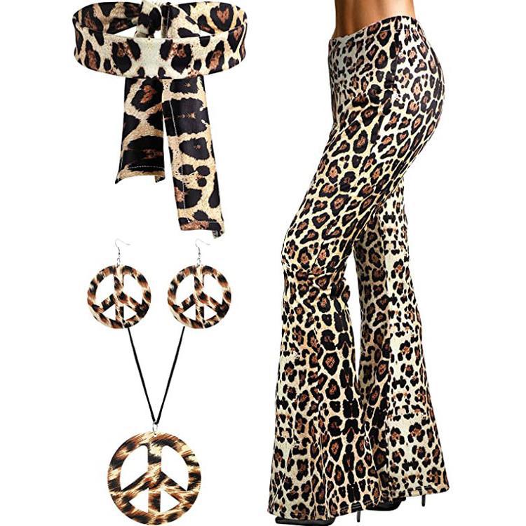 Amazon 20.23 million Halloween Print Flared Pants 70 s Hippie Vintage Print Headband Bohemian Trousers