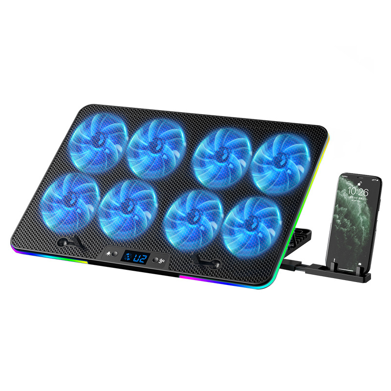 New 8 Fan Speed Control Laptop Radiator Computer Exhaust Bracket E-Sports Game Book Cooling Base RGB Light