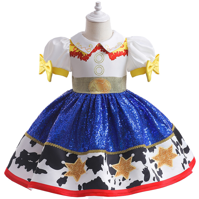 Children's Stage Performance Dress Toy Story cosplay Tracy Color Contrast Dress Lapel Children's Dress