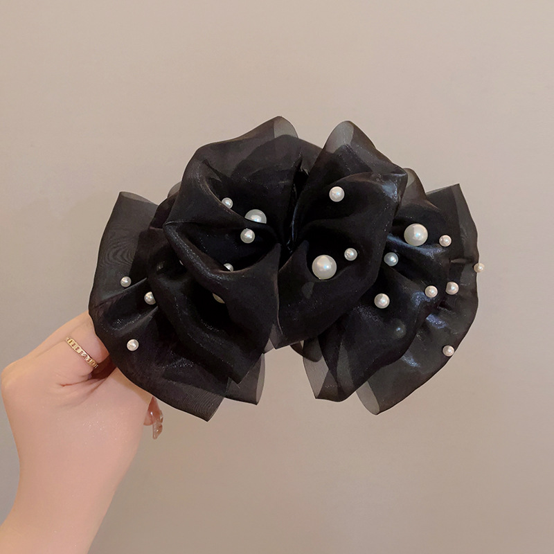 2023 New Bubble Mesh pearl clip female temperament multi-layer bow oversized back head shark clip_voghion.com